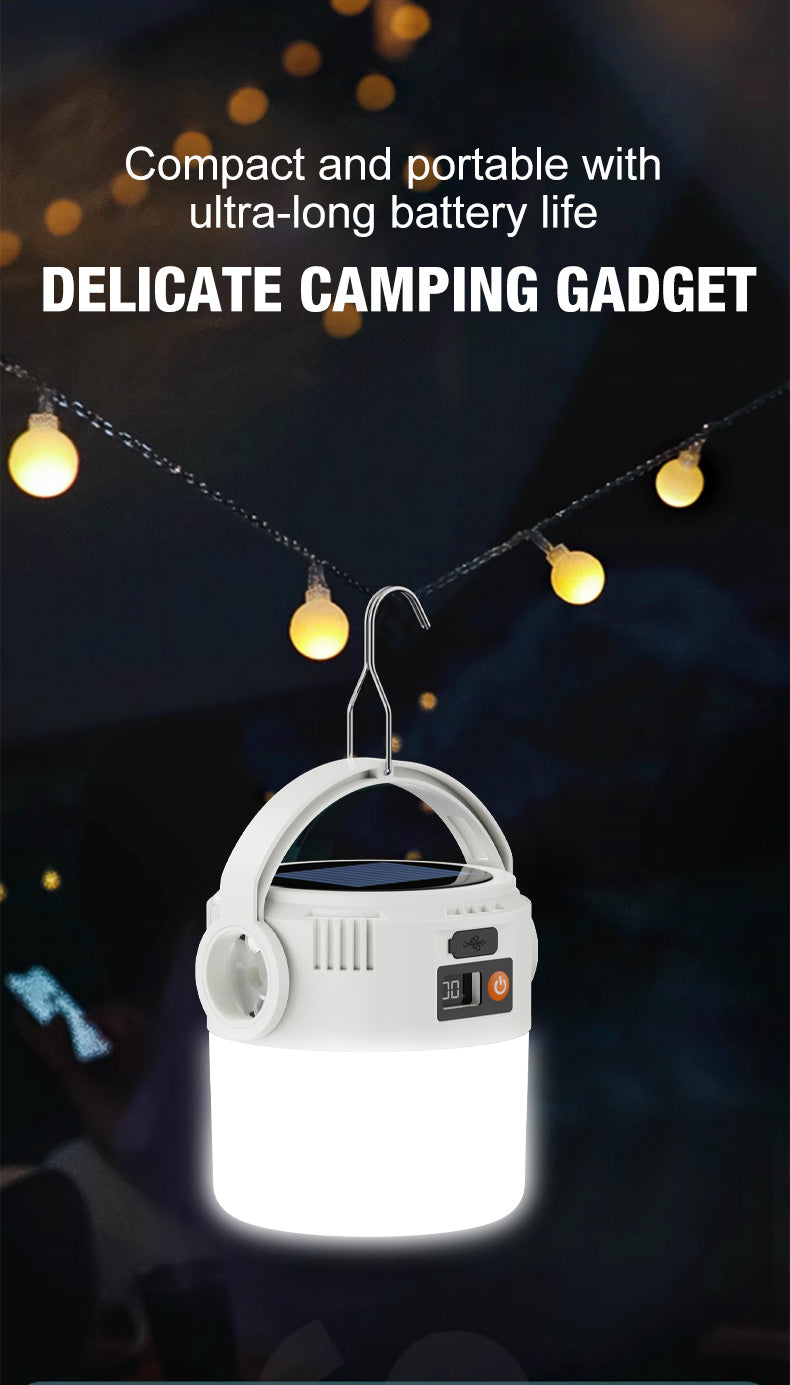 Ultra long endurance camping light, solar powered outdoor rechargeable tent light, emergency light, compact and portable, recha