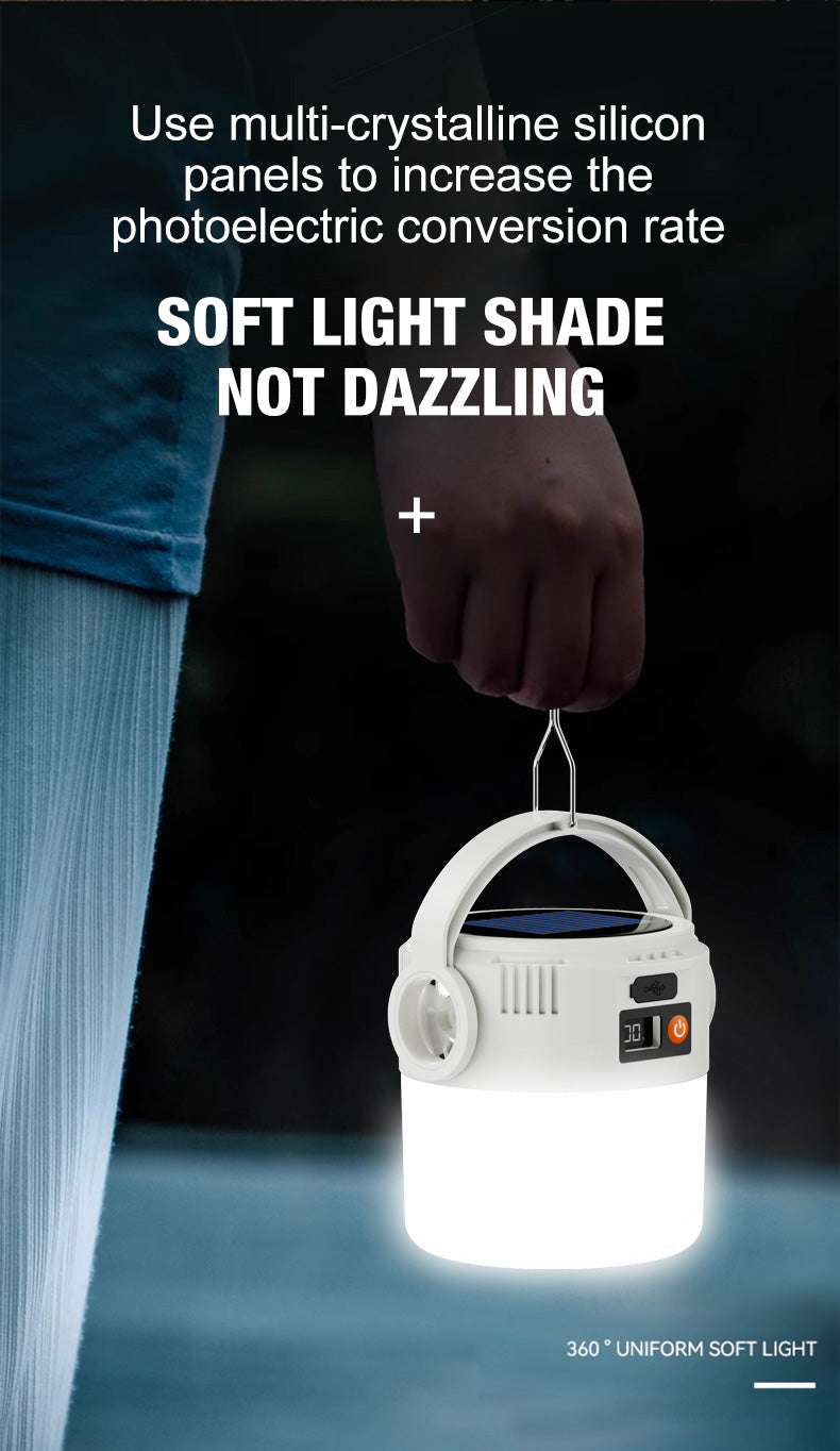 Ultra long endurance camping light, solar powered outdoor rechargeable tent light, emergency light, compact and portable, recha