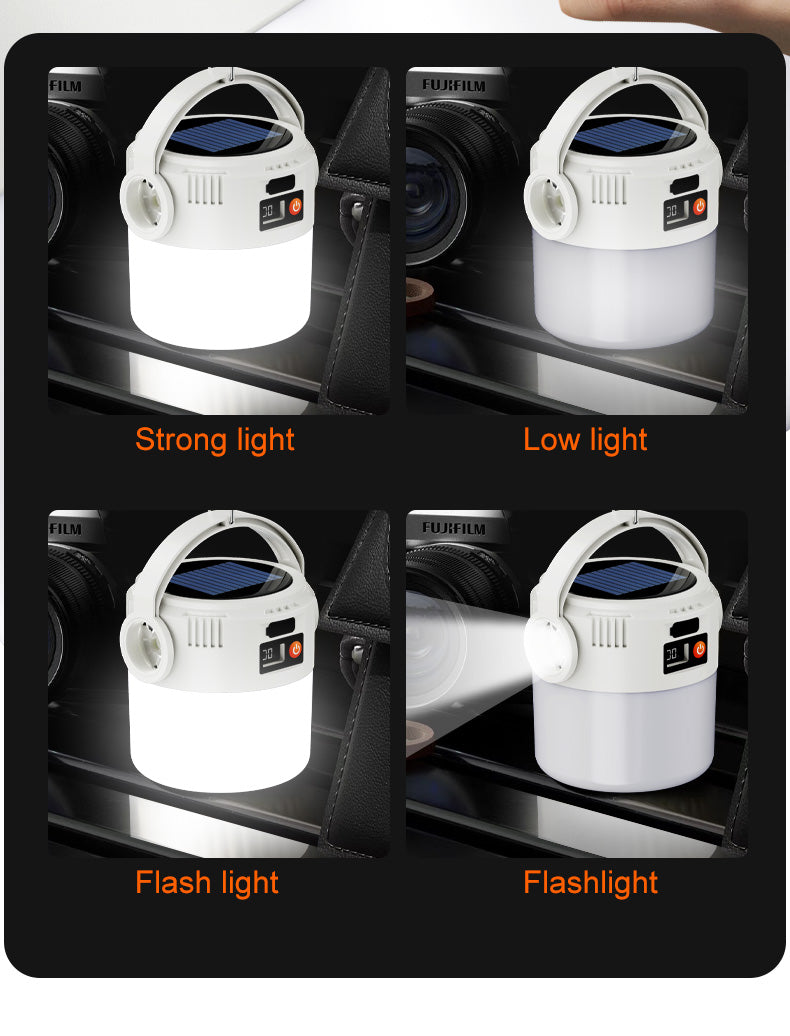 Ultra long endurance camping light, solar powered outdoor rechargeable tent light, emergency light, compact and portable, recha