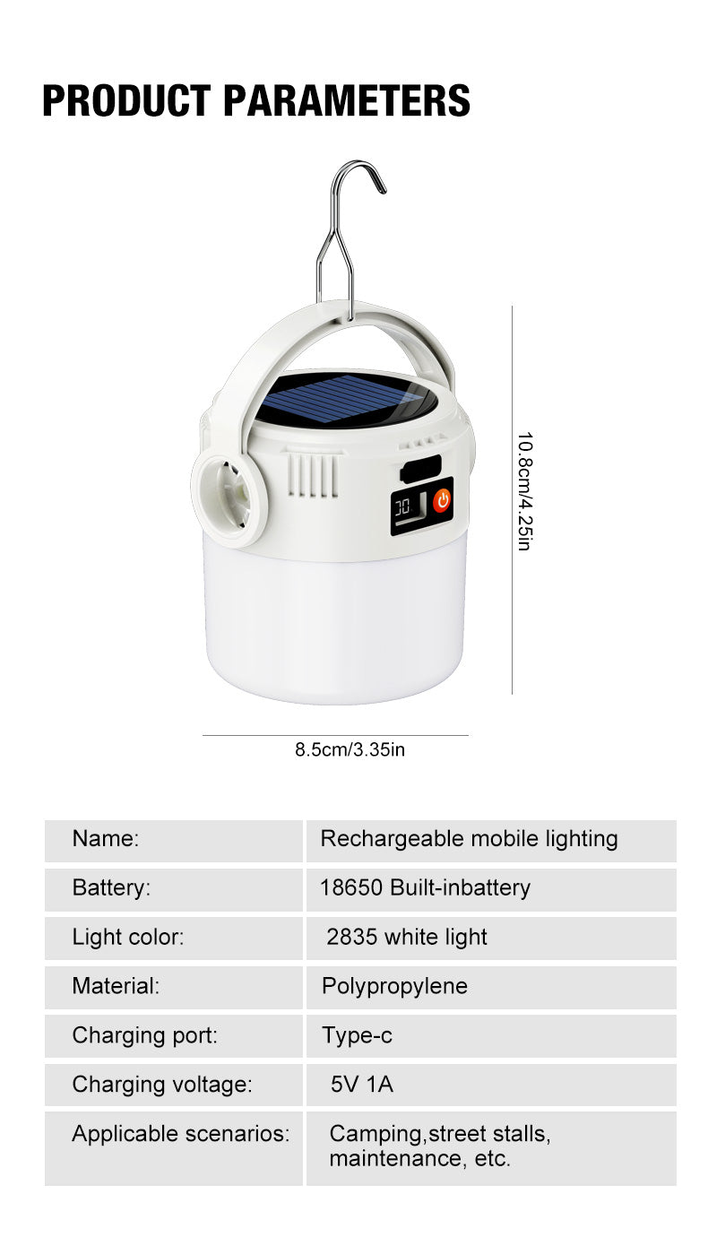 Ultra long endurance camping light, solar powered outdoor rechargeable tent light, emergency light, compact and portable, recha