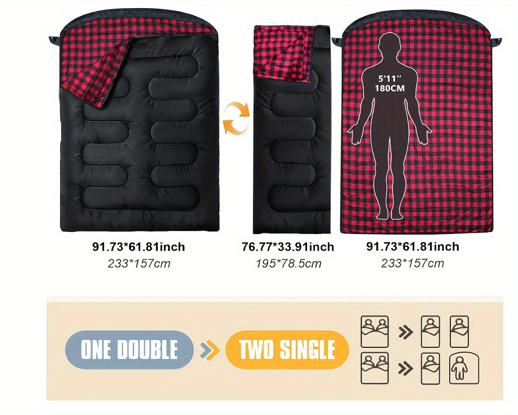 2 Person Double Sleeping Bag for Camping (220x150cm)-4