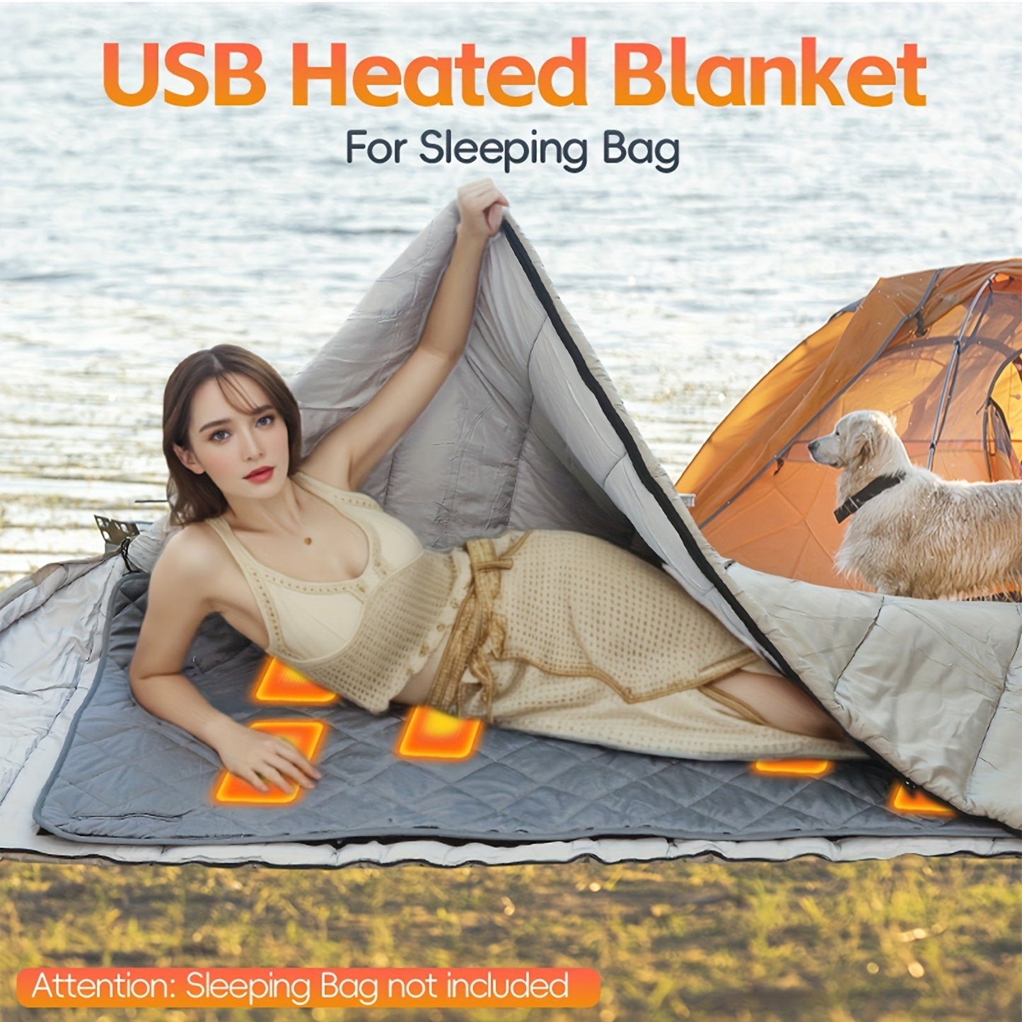 USB Heated Sleeping Bag Pad 5-Level Adjustable-2