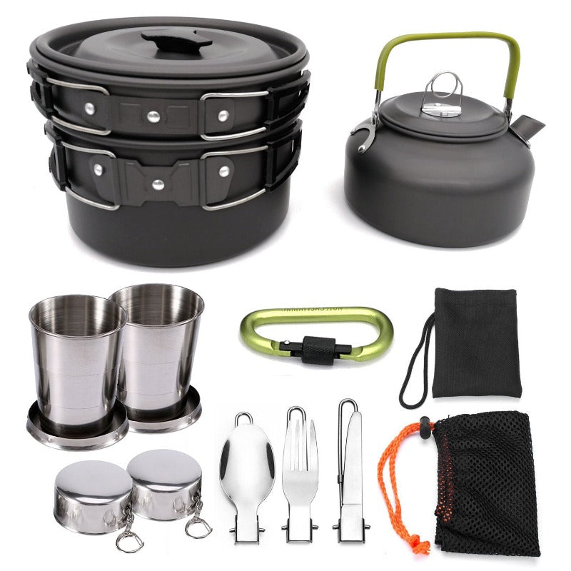 2-3 person Camping Cooking Ware Sets Pots Pans Picnic-0