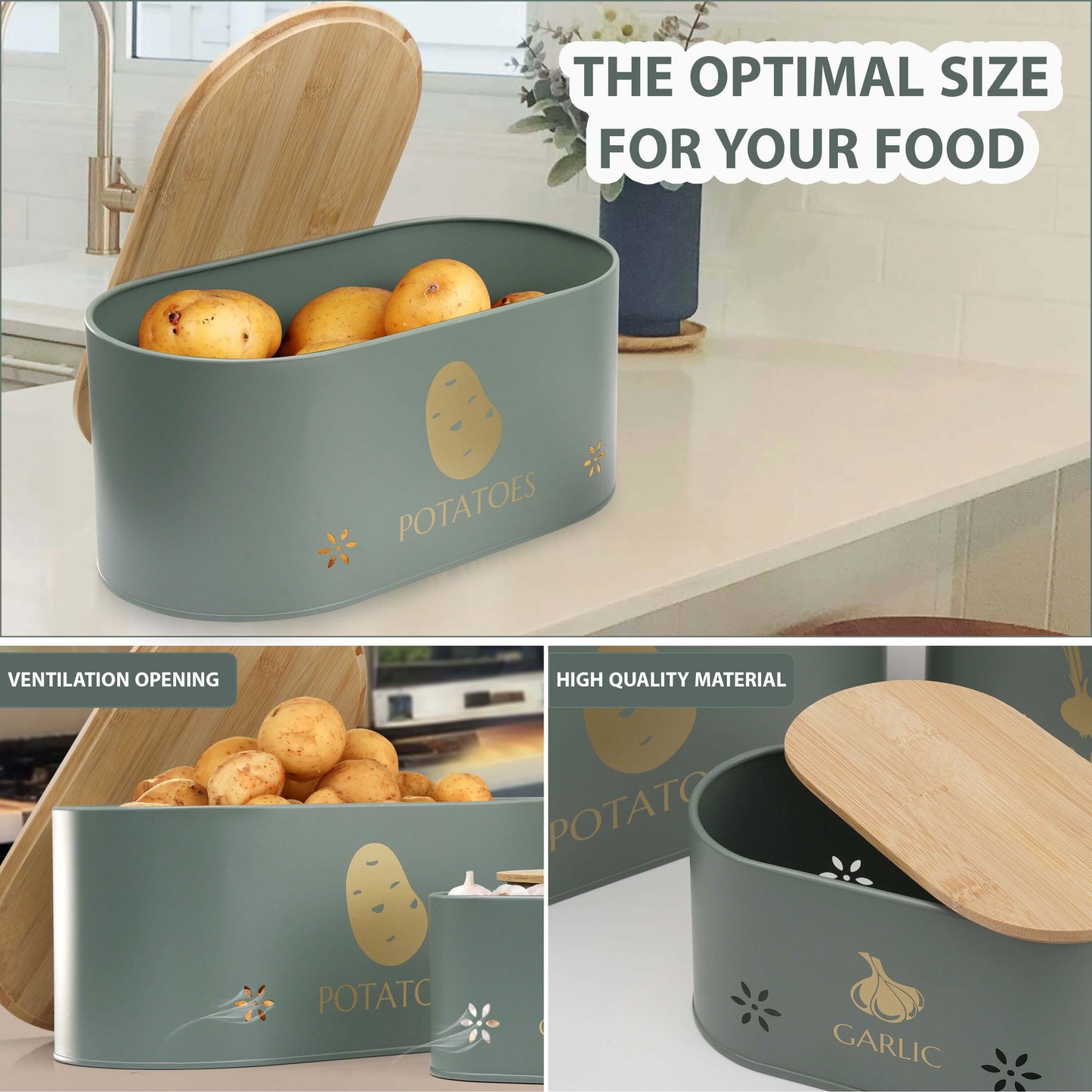 Vegetable Storage Tins for Potato, Onion and Garlic