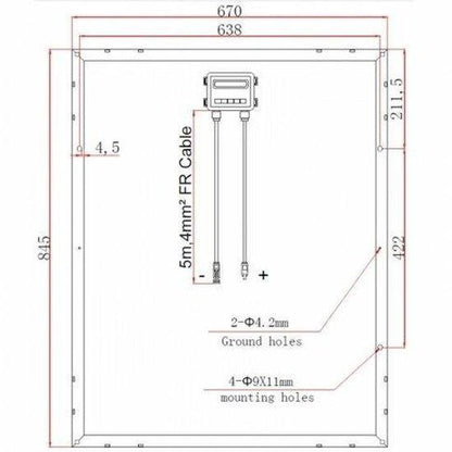 100W 12V Monocrystalline Solar Panel with 2×5 m MC4 Cables | 4Boats