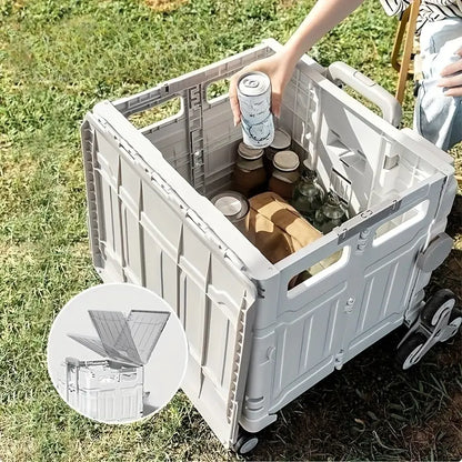 50L Folding Shopping Cart for Picnics, Camping, and Market Stalls - Gray-3