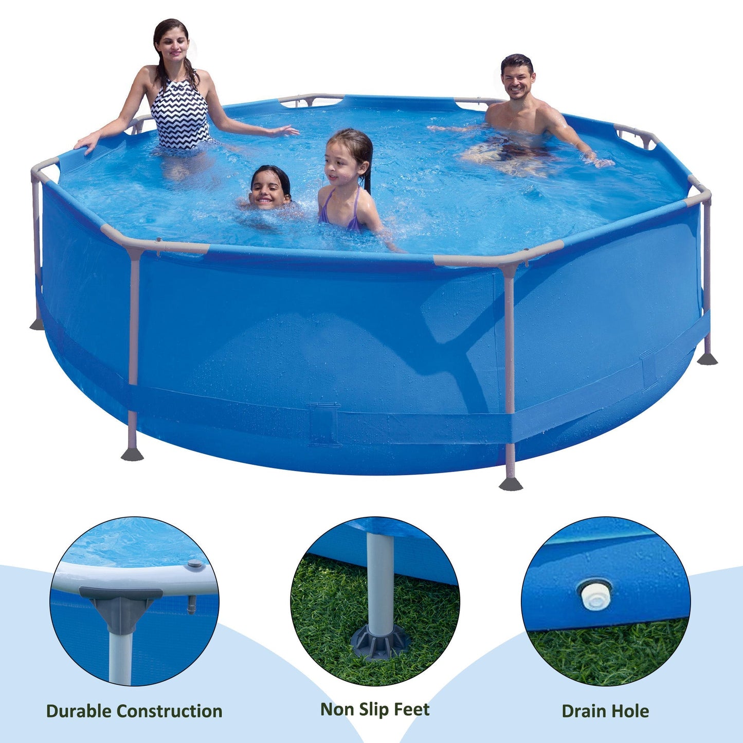 Round Above Ground Steel Swimming Pool - 12ft x 30in