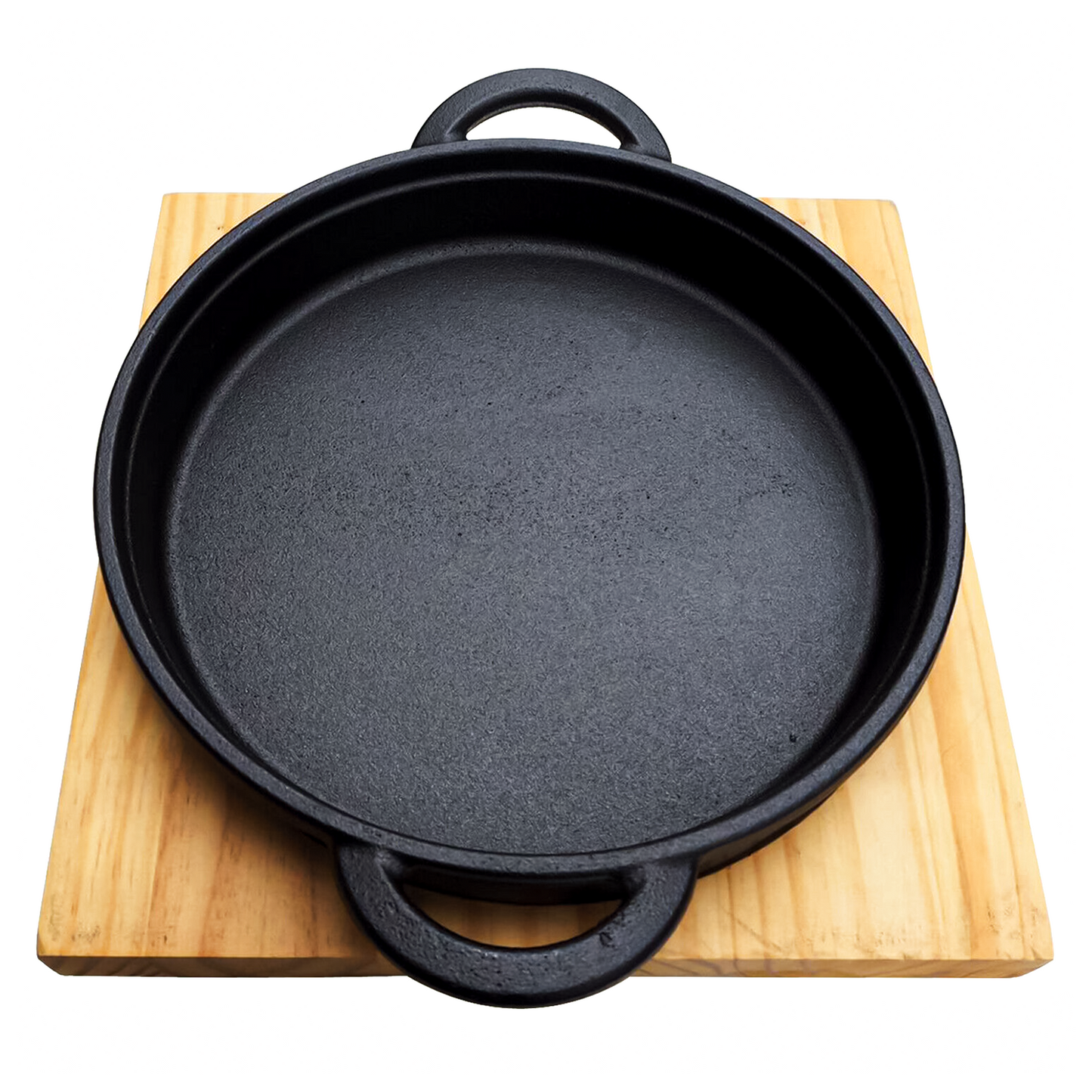 Cast Iron Frying Pot With Wood Board