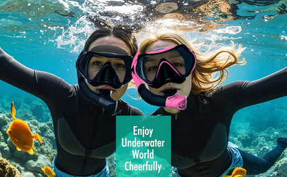 Adult Snorkelling Gear with 180 degree tempered glass anti-fog dry top snorkel Great Vision Swimming & Diving Gear