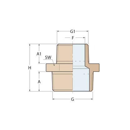 Guidi Bronze Reducing Nipple M-M 3/8 in x 1/4 in