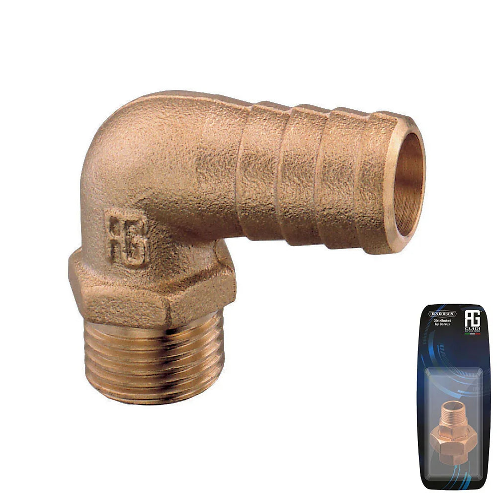 Guidi Brass 90° Hose Connector M 1 in 1/2 - Retail Pack