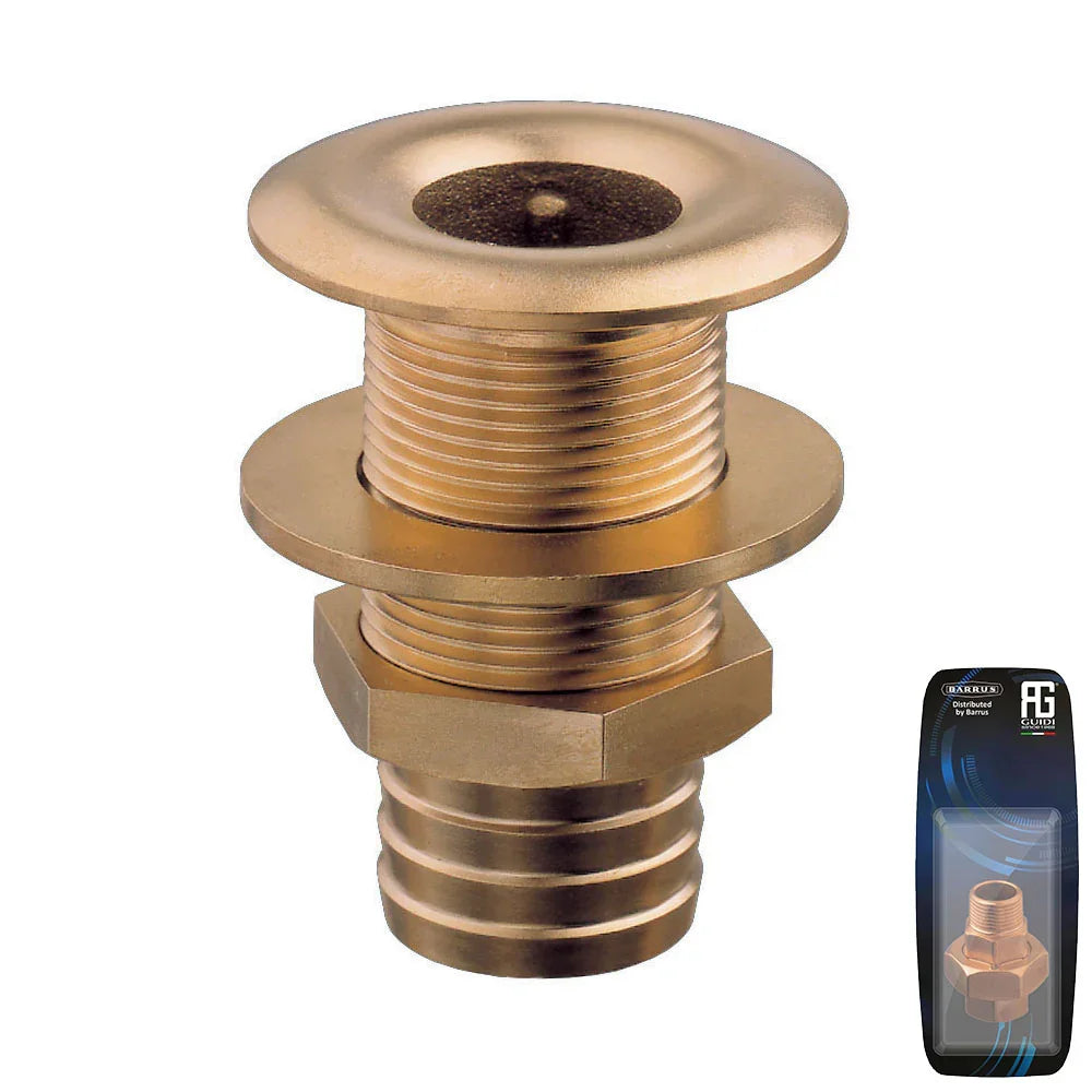 Guidi Brass Thru-Hull Connection With Hose Adaptor 3/8 in - Retail Pack