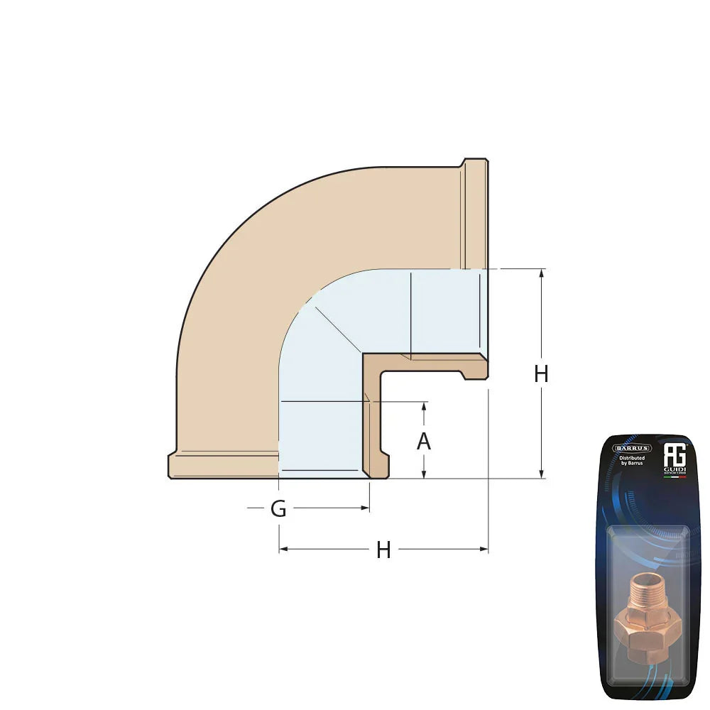 Guidi Brass 90° Elbow F-F 2 in - Retail Pack