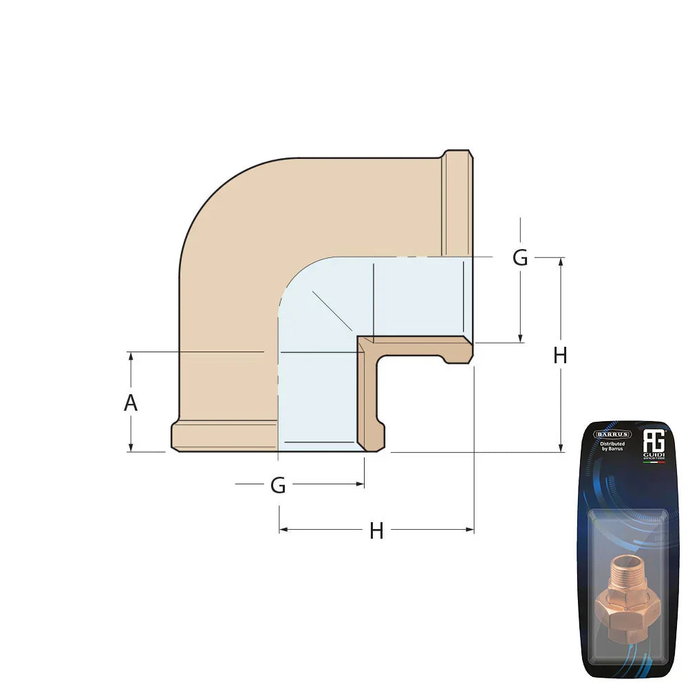 Guidi Bronze 90° Elbow F-F 3/4 in - Retail Pack