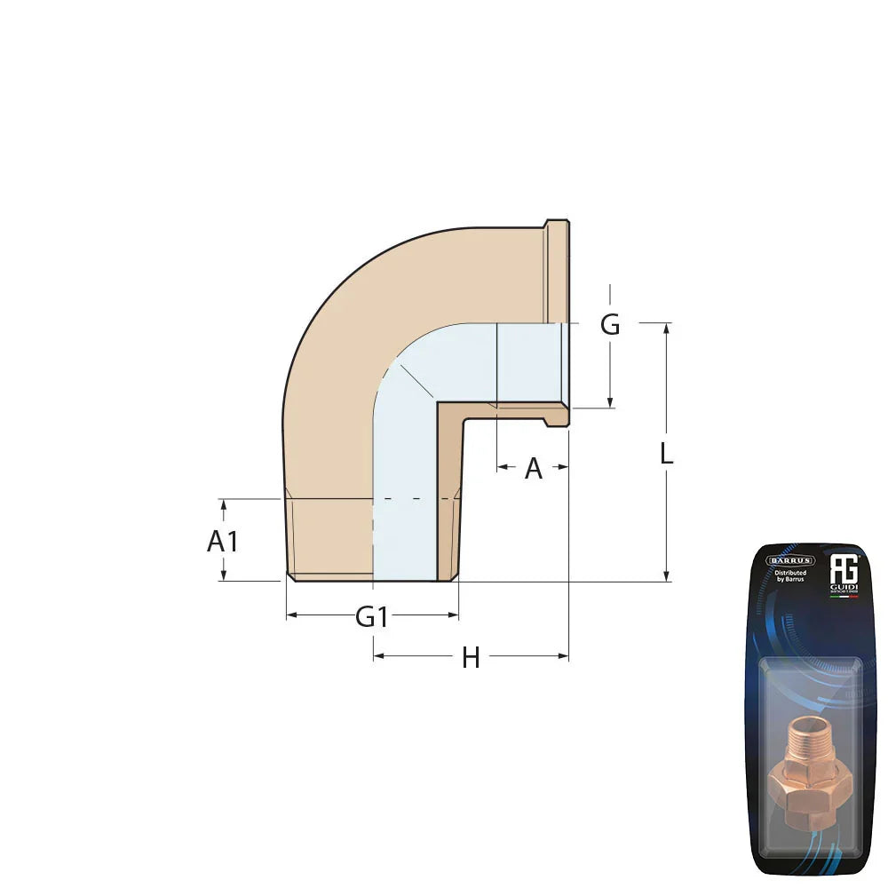 Guidi Brass 90° Elbow M-F 3/4 in - Retail Pack