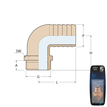 Guidi Brass 90° Hose Connector M 1 in 1/4 - Retail Pack