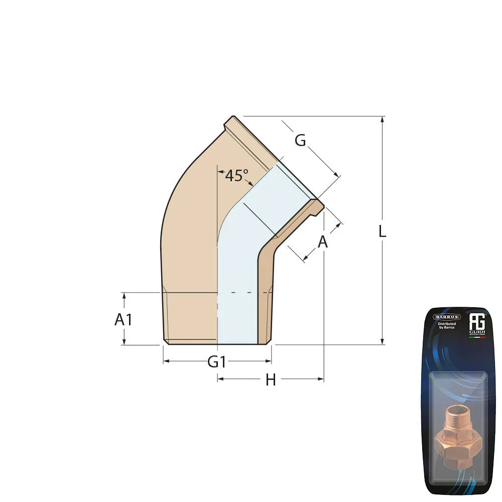 Guidi Brass 45° Elbow M-F 1 in - Retail Pack