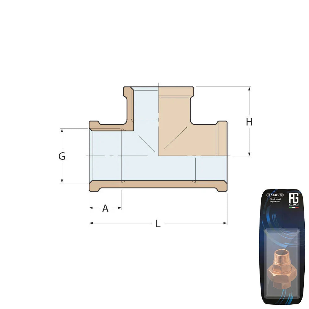 Guidi Brass Equal in T2 in F-F-F 1/8 in - Retail Pack