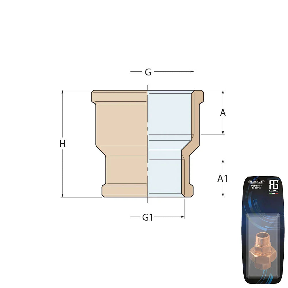 Guidi Brass Reducing Socket F-F 1 in x 3/4 in - Retail Pack