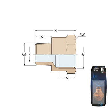 Guidi Brass Reducing Nipple F-M 1/2 in x 1/4 in - Retail Pack