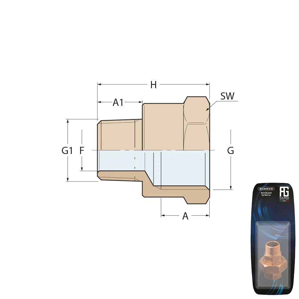 Guidi Brass Reducing Nipple F-M 1 in 1/2 x 1 in 1/4 - Retail Pack