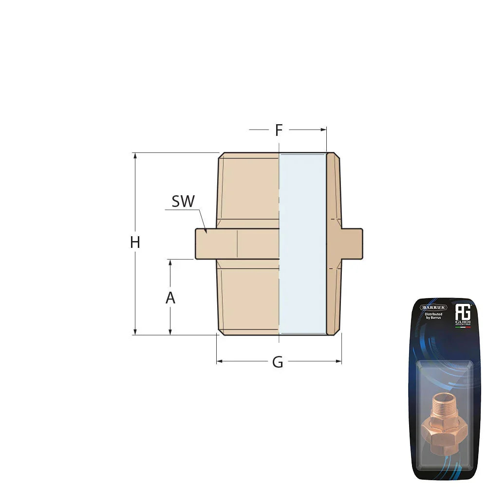 Guidi Brass Nipple M-M 1 in 1/4