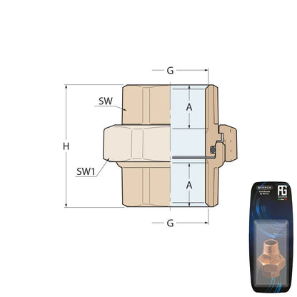 Guidi Brass Union F-F Tapered Seat 1/4 in - Retail Pack