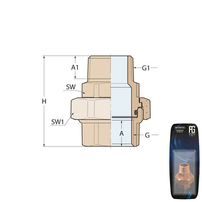 Guidi Brass Union M-F Tapered Seat & O-Ring 1/2 in - Retail Pack