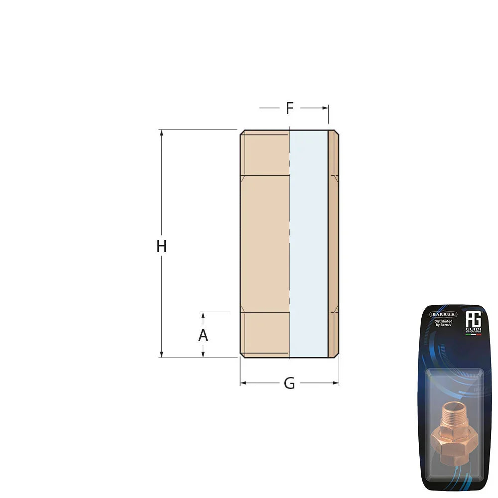 Guidi Brass Barrel Nipple Male 1/2 in x 100 mm - Retail Pack