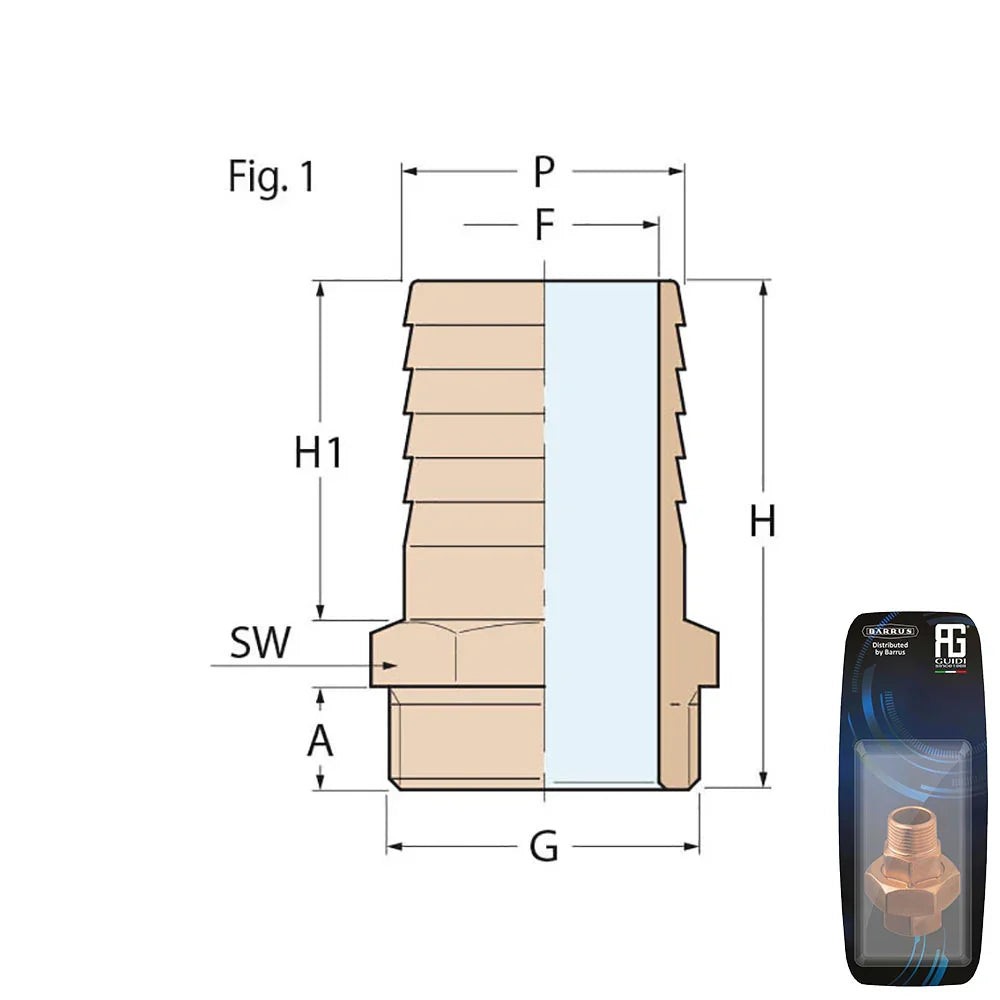 Guidi Brass Hose Connector M 3/4 in x 25 mm - Retail Pack