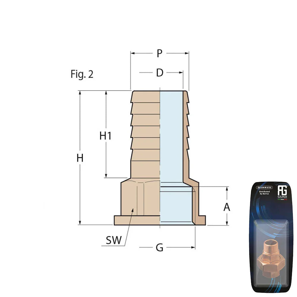 Guidi Bronze Hose Connector 3/4 in x 25 mm - Retail Pack
