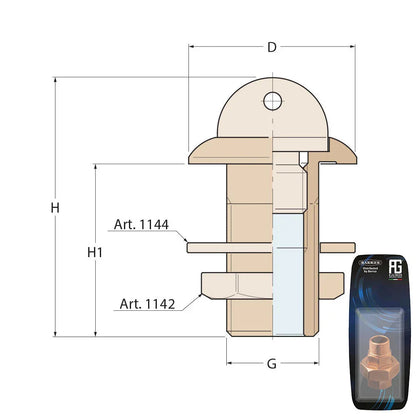 Guidi Brass Thru-Bilge Outlet w/ Plug - 1/2 in X 40 mm - Retail Packed