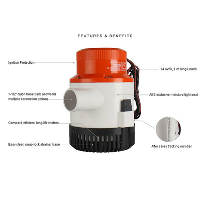 Seaflo  Manual 01 Series Bilge Pump 12V 11,356 LPH (3,000