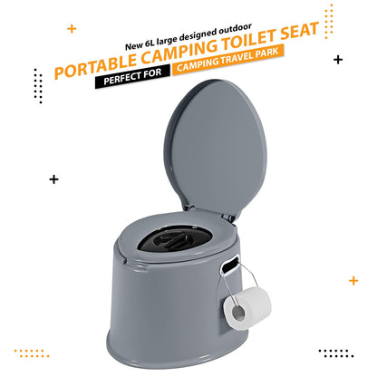 6L Large Portable Compact Potty Camping Toilet Grey