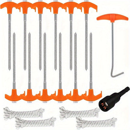 18 pcs Heavy Duty Tent Stakes Set with Rope & Hook-0