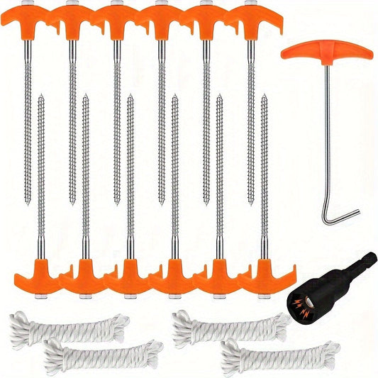 18 pcs Heavy Duty Tent Stakes Set with Rope & Hook-0