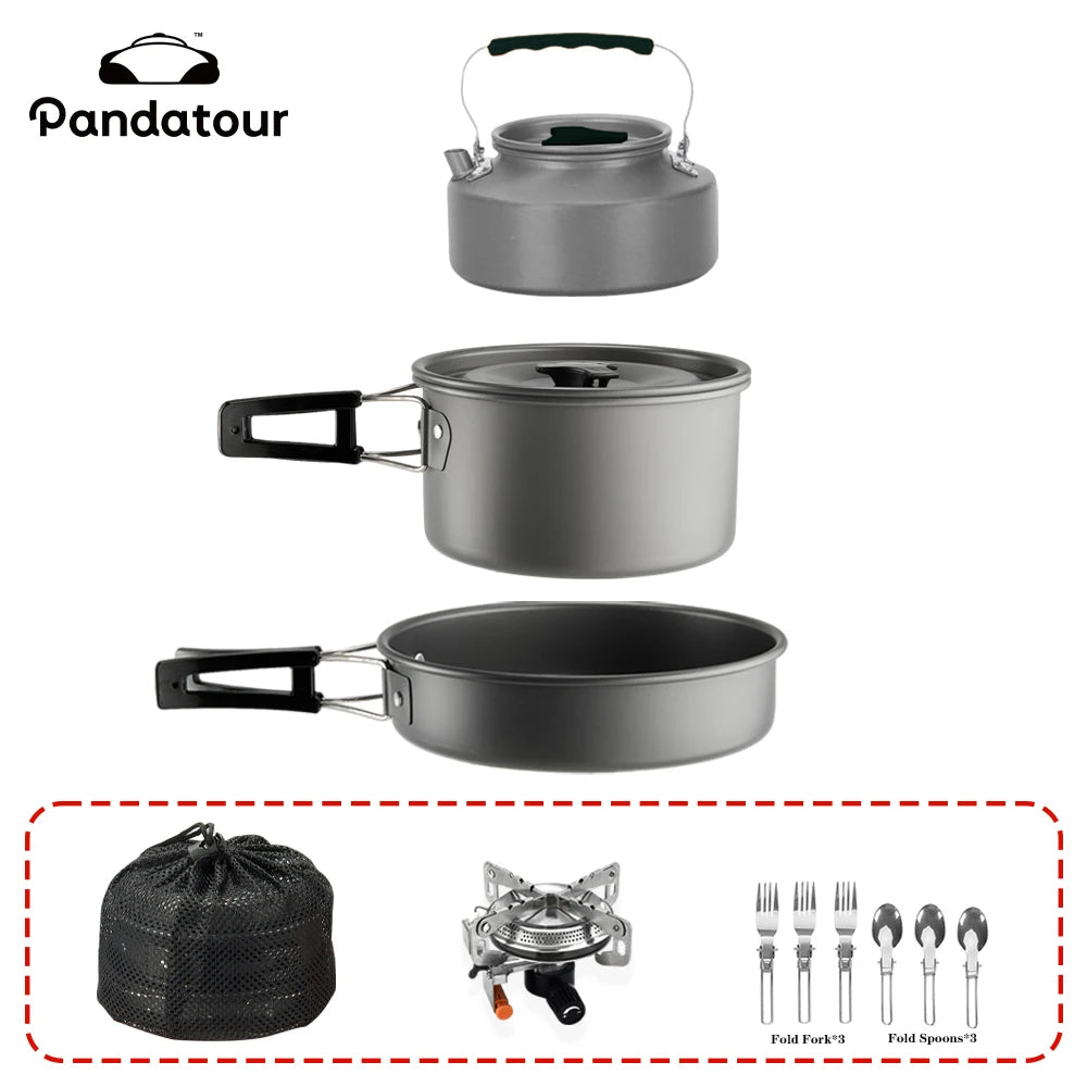 Pandatour Outdoor Camping Cookware Set High Firepower Folding Aluminum Picnic Easy Equiped Cookware Adjustable High Power
