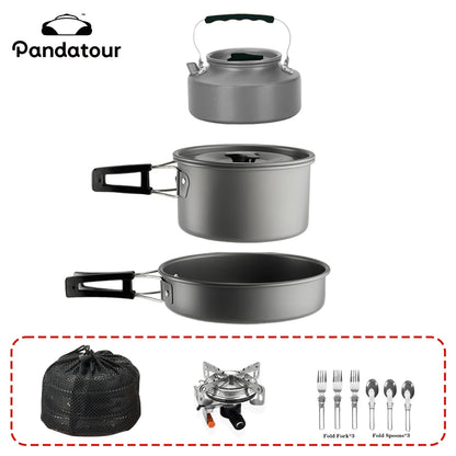 Pandatour Outdoor Camping Cookware Set High Firepower Folding Aluminum Picnic Easy Equiped Cookware Adjustable High Power