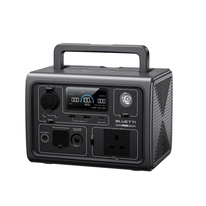 【UK PLUG】BLUETTI EB3A Portable Power Station 268Wh LiFePO4 Battery 600W AC Outlets Solar Generator for Outdoor Camping