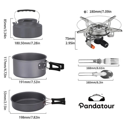 Pandatour Outdoor Camping Cookware Set High Firepower Folding Aluminum Picnic Easy Equiped Cookware Adjustable High Power