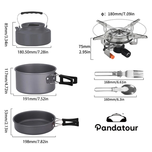 Pandatour Outdoor Camping Cookware Set High Firepower Folding Aluminum Picnic Easy Equiped Cookware Adjustable High Power