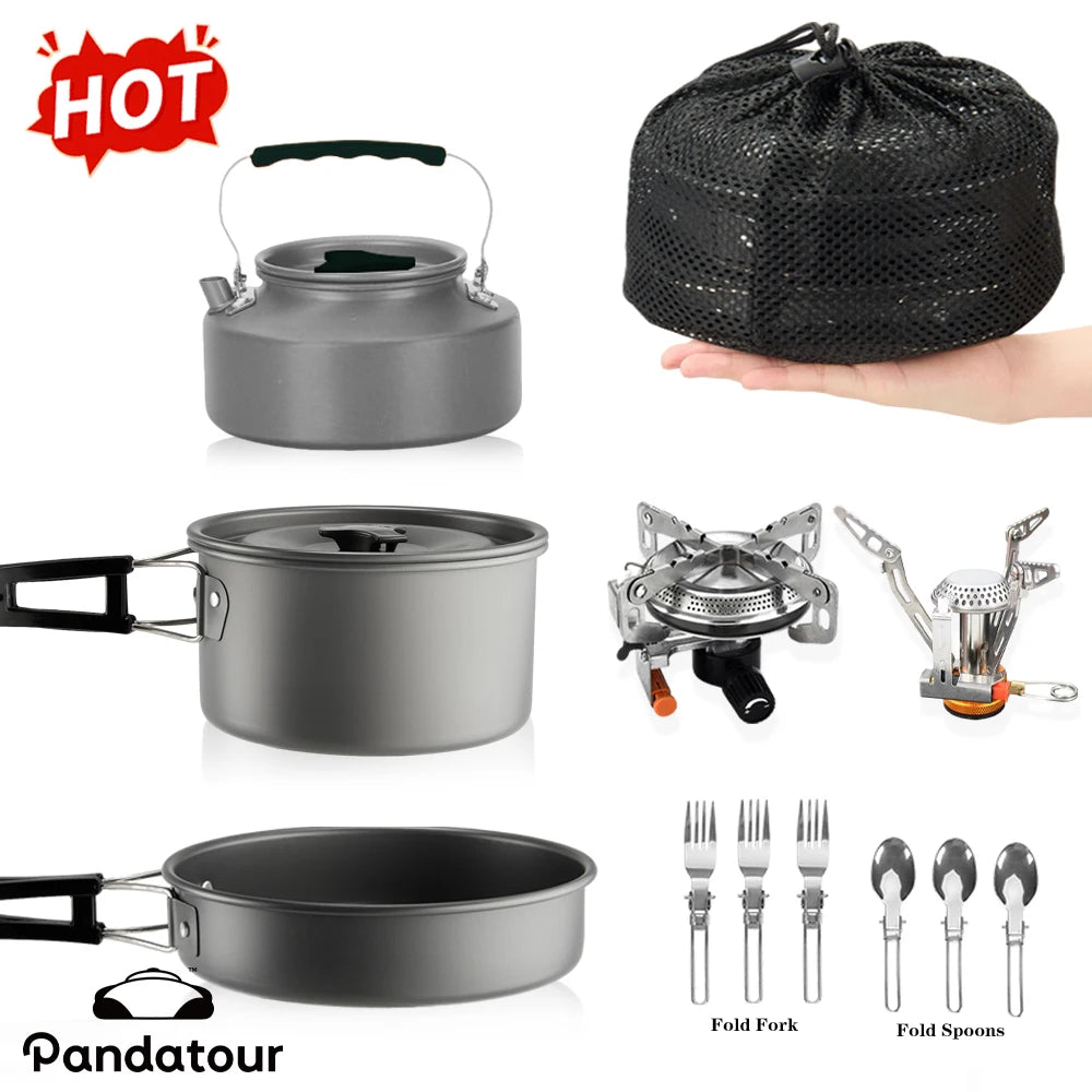 Pandatour Outdoor Camping Cookware Set High Firepower Folding Aluminum Picnic Easy Equiped Cookware Adjustable High Power
