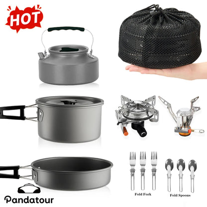 Pandatour Outdoor Camping Cookware Set High Firepower Folding Aluminum Picnic Easy Equiped Cookware Adjustable High Power