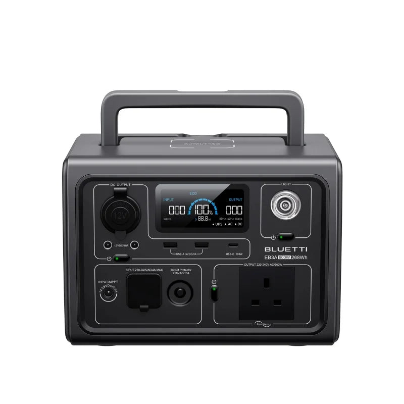 【UK PLUG】BLUETTI EB3A Portable Power Station 268Wh LiFePO4 Battery 600W AC Outlets Solar Generator for Outdoor Camping