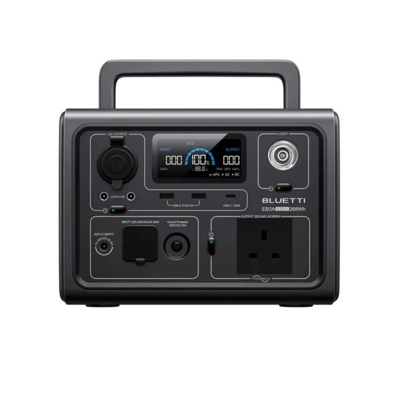 【UK PLUG】BLUETTI EB3A Portable Power Station 268Wh LiFePO4 Battery 600W AC Outlets Solar Generator for Outdoor Camping