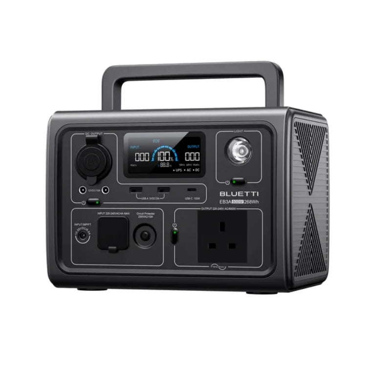 【UK PLUG】BLUETTI EB3A Portable Power Station 268Wh LiFePO4 Battery 600W AC Outlets Solar Generator for Outdoor Camping