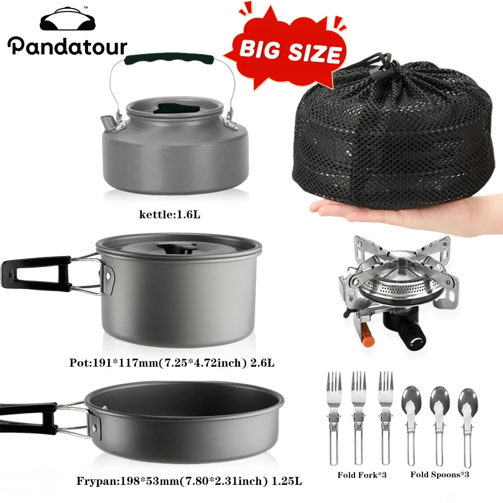 Pandatour Outdoor Camping Cookware Set High Firepower Folding Aluminum Picnic Easy Equiped Cookware Adjustable High Power