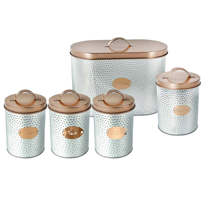 5PCs Metal Bread Bin Storage Box - Sliver/Golden
