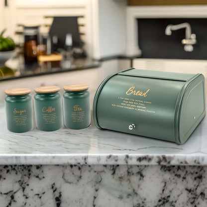 4PCs Metal Bread Bin Storage Box - Green