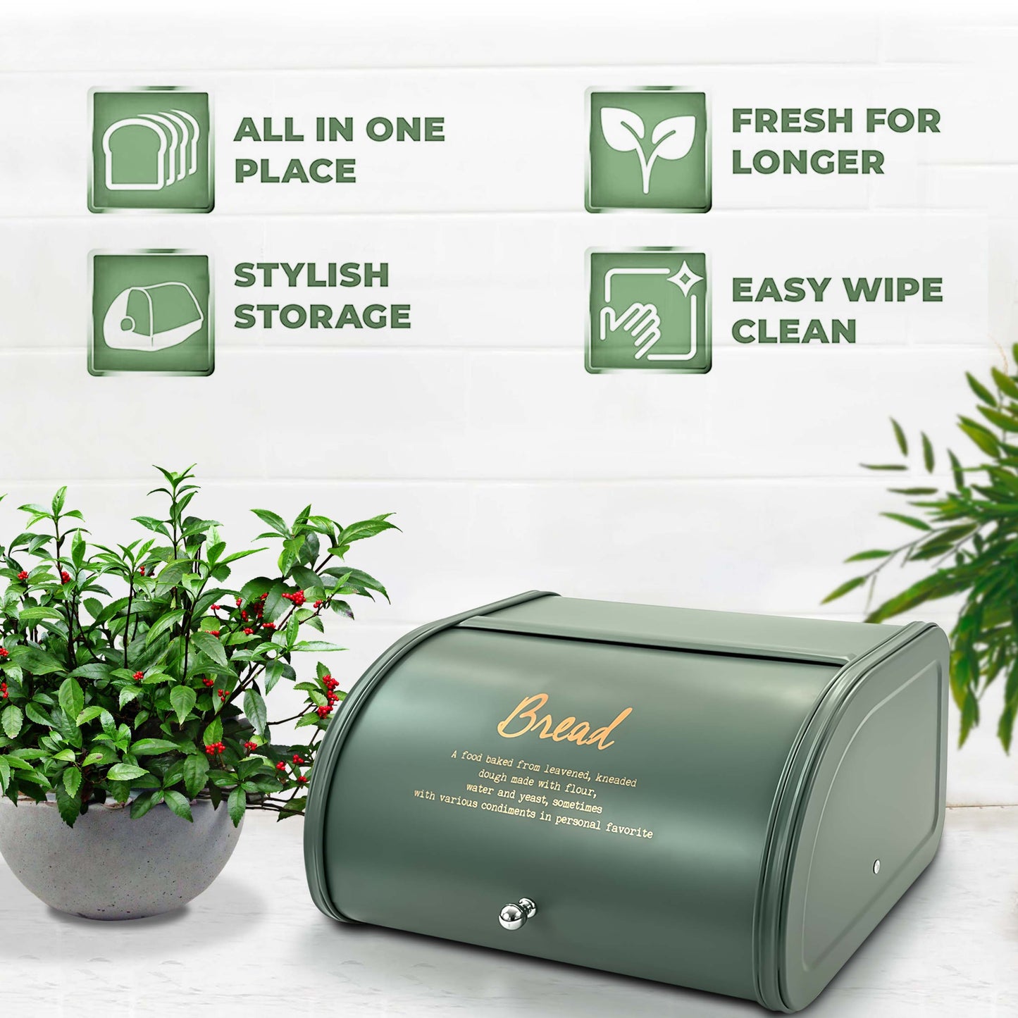 4PCs Metal Bread Bin Storage Box - Green